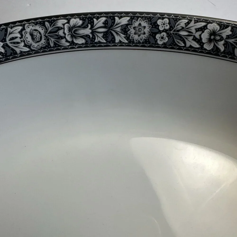 Vintage Sango China Japan‎ Navarro Grey Floral Design Oval Vegetable Bowl 6283